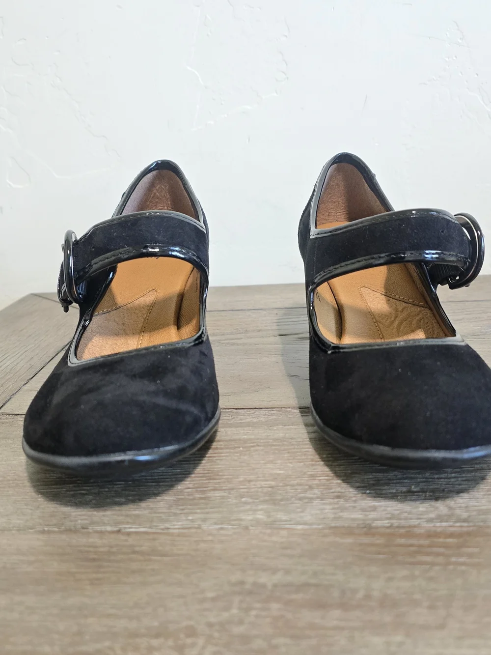 iComfort Black Suede Mary Jane Kitten Heels Buckle Strap Shoes 7.5 Retro Goth